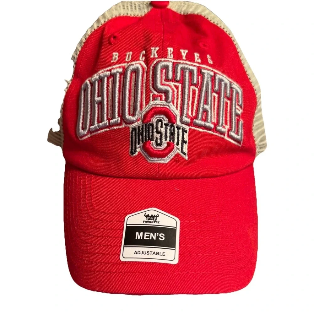 New Mens Fan Favorite Red Ohio State Buckeyes Adjustable Hat One‎ Size Trucker